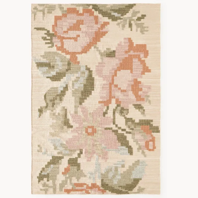 Westwing Collection Wollen vloerkleed Rosha met geborduurd bloemenpatroon Kleurrijk