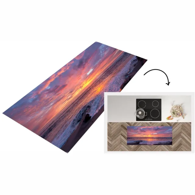 KitchenYeah Keukenloper - Loper keuken - Strand - Zee - Zonsondergang - 120x50 cm - Keukenloper vinyl Multicolor