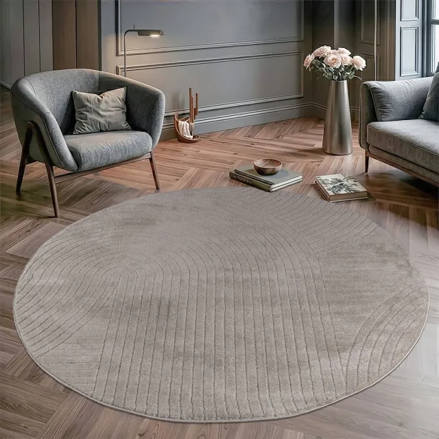 Muratap Vivant Japandi Art - Rond Vloerkleed Laagpolig Effen - Beige- 200 CM Ø