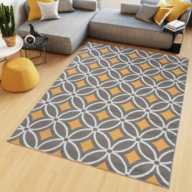 Tapiso Maya Vloerkleed Grijs Geel Gebloemd Tapijten
