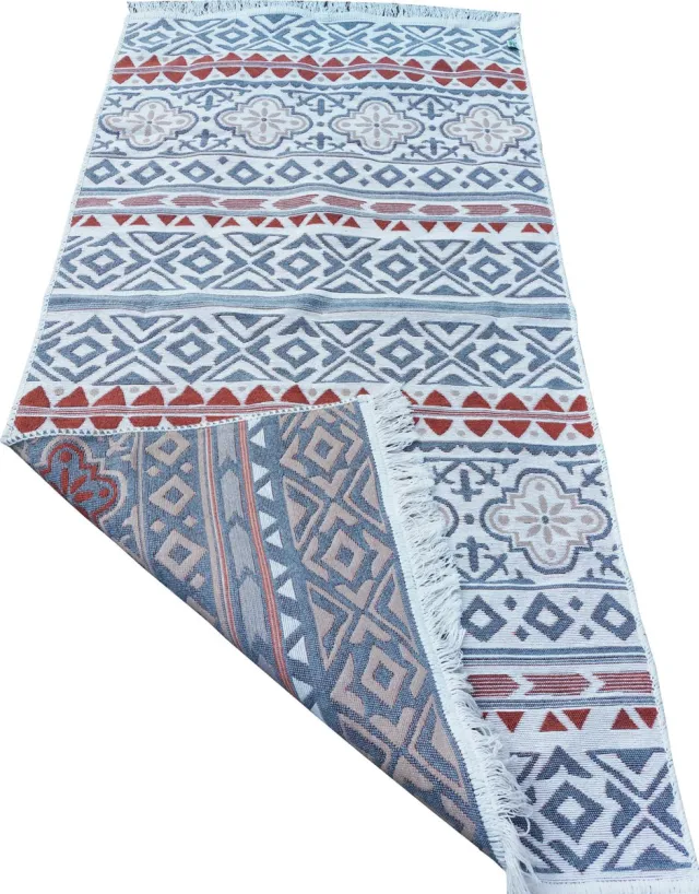 De Groen Home Katoen vloerkleed 80x150 cm - Buitentapijt - Klassiek - Kelim Keukenloper tapijt - Keukenmat Gebroken wit
