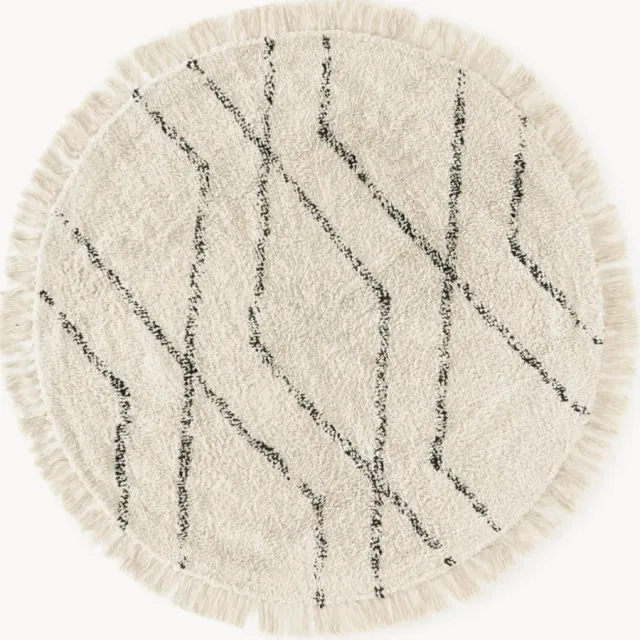 Westwing Collection Rond katoenen vloerkleed Bina met ruitjesmotief, handgetuft Wit