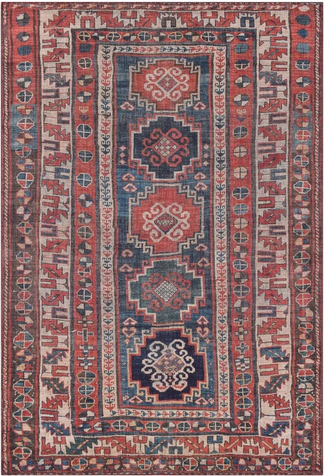 Vercai Rugs Fenix Collectie - Laagpolig Vloerkleed - Modern Tapijt met Vintage Ontwerp - Chenille - Rood / Blauw Rood Blauw