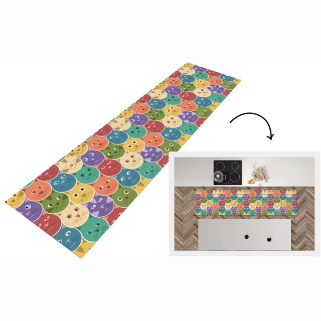 KitchenYeah Keukenloper - Loper keuken - Katten - Regenboog - Kind - Design - 240x60 cm - Keukenloper vinyl Multicolor