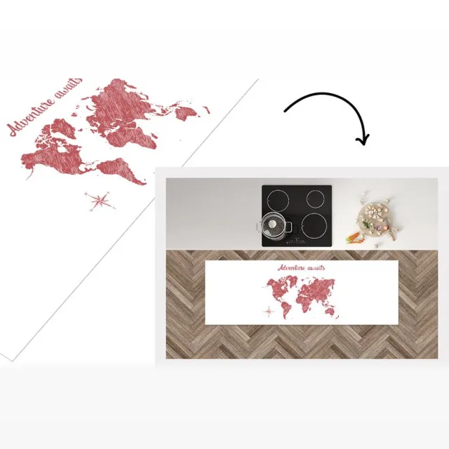 KitchenYeah Keukenloper - Loper keuken - Wereldkaart - Rood - Quotes - Keukenloper vinyl, foto 2
