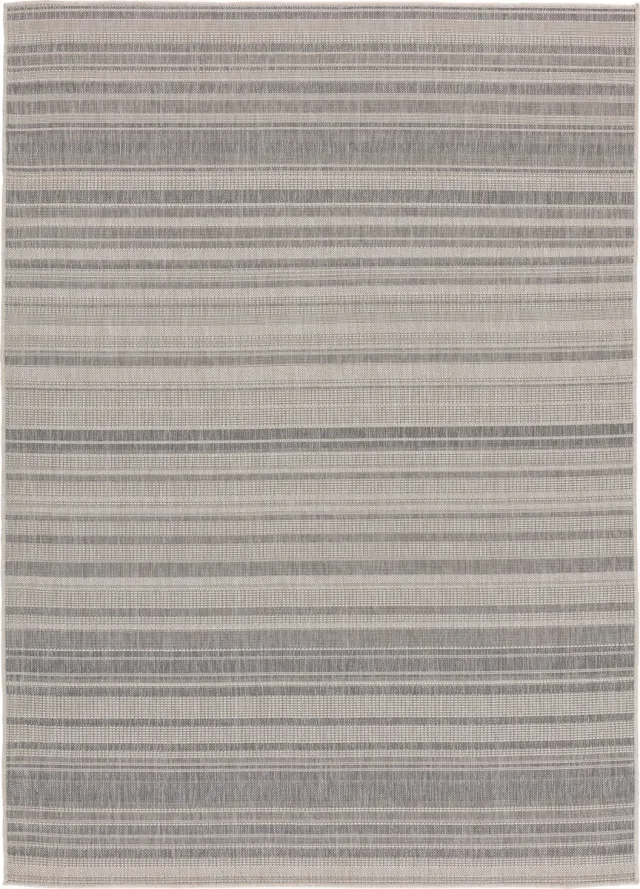 TESSO LIVING Vloerkleed voor binnen en buiten, Antislip, Balkon Terras Keuken, Gestreept -Lichtgrijs - 120cm x 160cm - UV- en Weersbestendig, Modern Tuintapijt Gestreept - Lichtgrijs
