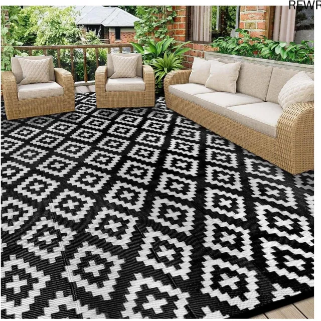 RFWR Vloerkleed voor buiten - Waterdicht Tapijt voor Terras, Tuin, Strand en Camping - 270 x 365 cm Zwart