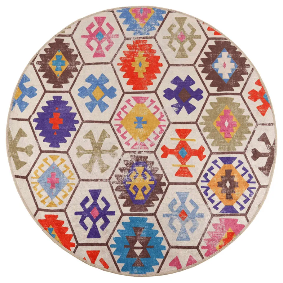 vidaXL Vloerkleed wasbaar Ø 120 cm meerkleurig