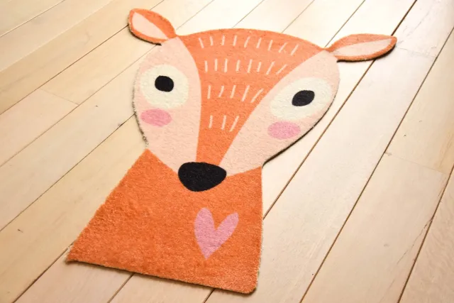 Mats & Joy Hertenkopje Vloerkleed Kinderkamer - Zacht - Anti-Slip – Tapijt Kinderkamer en Babykamer – Babykamer Accessoires – Tapijt Kinderen Dieren beige