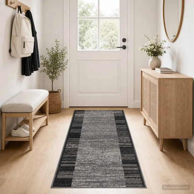 vidaXL Tapijtloper FLORNES Geweven Grijs Strepen 67 x 400 cm PP 7 mm, foto 2