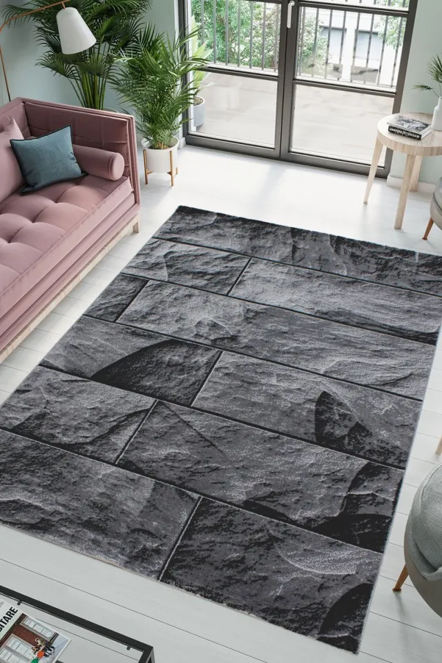 flycarpets Jaden Modern Vloerkleed Muur - Zwart / Grijs - 80x300 cm - Laagpolig Tapijt Loper