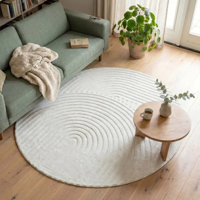 Fraai Rond Scandinavisch vloerkleed - Charm Curves Wit - Ø 120cm