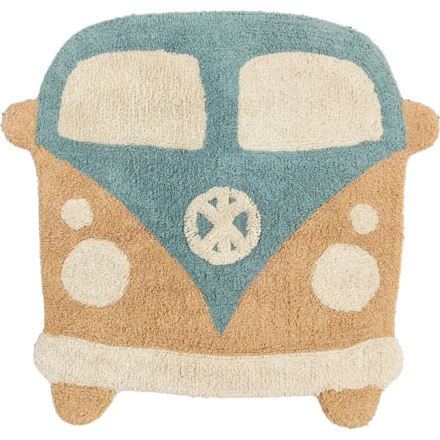 Mats & Joy Retro Camper Vloerkleed Kinderkamer 77x80cm - 100% katoen - ca. 1500 g/m² - Wasbaar - Zacht Tapijt Kinderkamer - Vloerkleed Babykamer Blauw