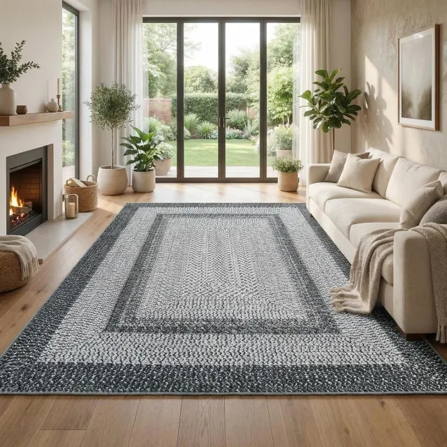 Triumpunpre Vloerkleed Modern Geweven Gabion Grijs 160x230 cm Fluweel Polyester TPR Opvouwbaar