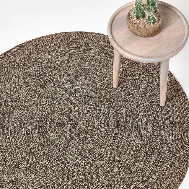 Homescapes Gevlochten rond vloerkleed, linnen zwart met gemêleerd patroon, 200 cm Linnen en Zwart
