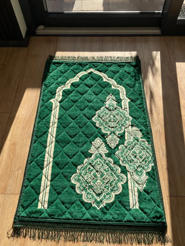 Kaaiman Gebedskleed - Extra dik - 80×120 cm - Superzacht fluweel – Antislip rubber – Premium afwerking - Groen model 2