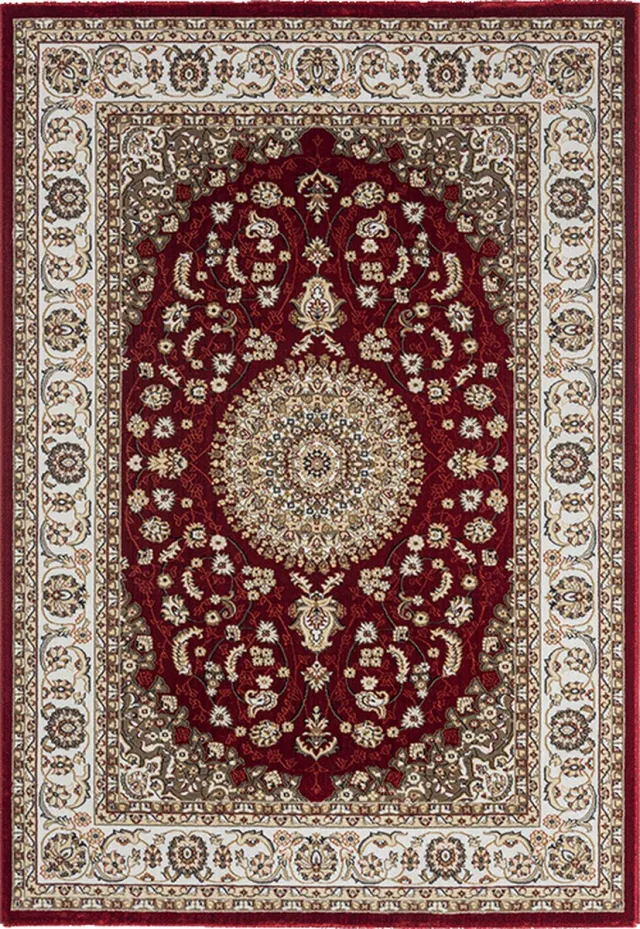 Merinos Vloerkleed Dubai Deluxe – Klassiek Oosters Medaillonmotief in Rood en Crème - 80 x 150 cm