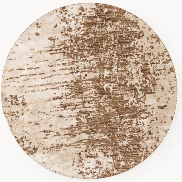 Westwing Collection Rond wollen vloerkleed Cynthia met abstract patroon, handgeweven lichtbruin