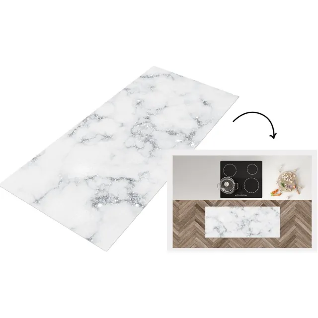KitchenYeah Keukenloper - Keukenmat vinyl Marmer - Wit - Zilver - Glitter - Marmerlook - Chique - Keukenmatten loper - Keuken vloerkleed tapijt Marmer - Grijs
