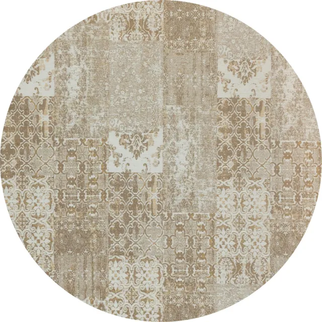 Gínore Vintage rond vloerkleed - Patchwork - Tapijten woonkamer - Lungo Crème - 200cm ø