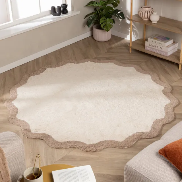 Fraai Rond Wasbaar vloerkleed - Hazy Beige/Creme - Ø 120cm