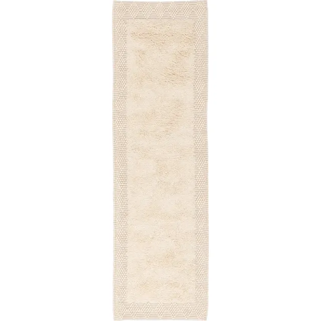 Pergamon Natuur Tapijtloper Shaggy Wol Linea Border Wit