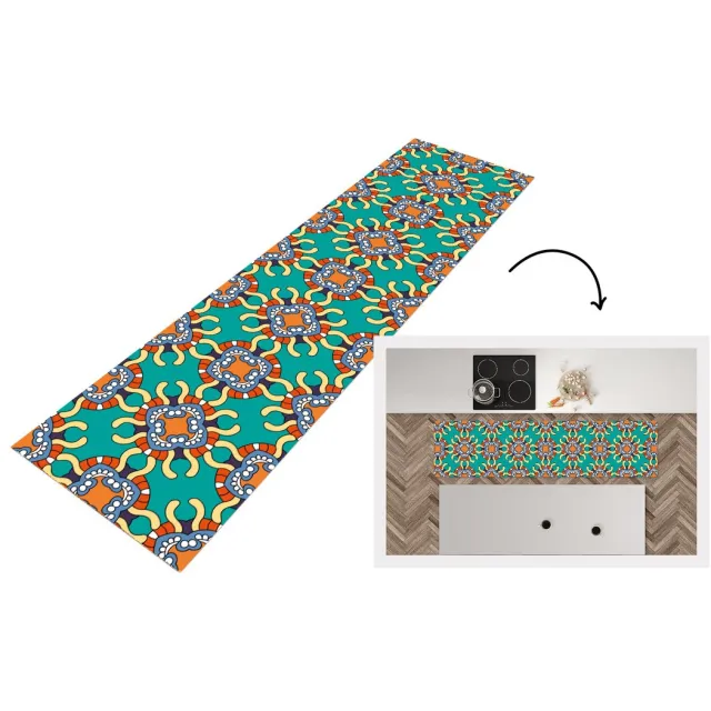 KitchenYeah Keukenloper - Loper keuken - Patronen - Abstract - Groen - 200x50 cm - Keukenloper vinyl Multicolor