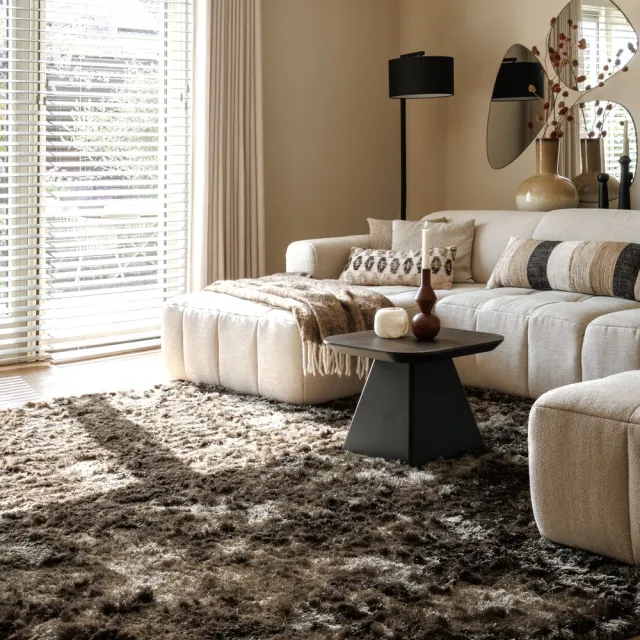 Paon Brillant Velvet vloerkleed rond - Auréa taupe 200