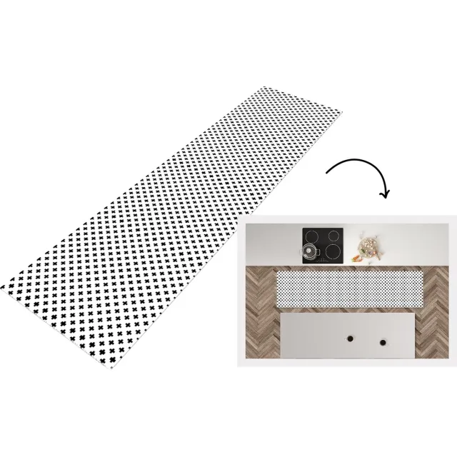 KitchenYeah Keukenloper - Loper keuken - Design - Lijn - Patroon - Zwart - Wit - Keukenloper vinyl Multicolor
