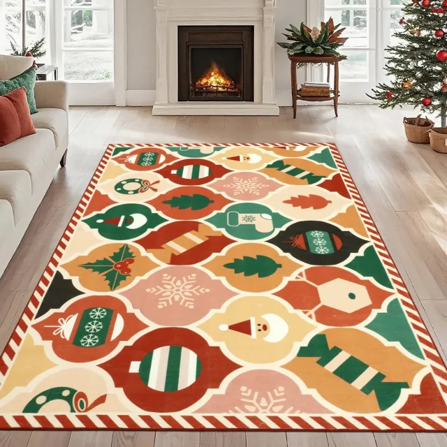 Unyqoos Grote vintage kersttapijt met antislip en wasbare eigenschappen voor diverse ruimtes Bont