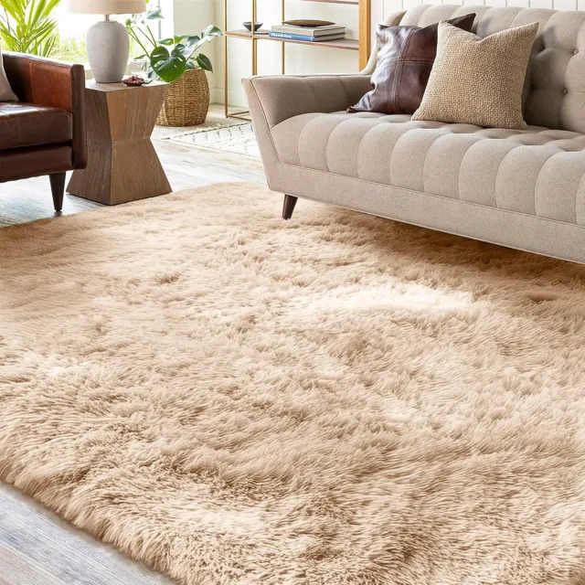XSIVOD Hoogpolig Wasbaar Beige Tapijt 160x230 cm - Antislip, Zacht en Modern voor Woonkamer en Slaapkamer