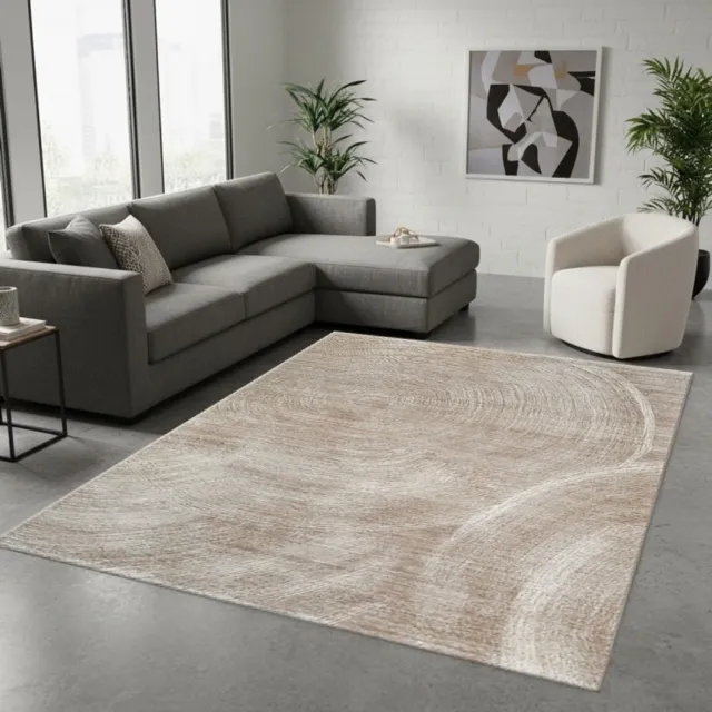 TapisTrend Designer tapijt Beige 160x230 cm Modern vloerkleed met grote concentrische cirkels en een geborsteld effect voor woonkamer en slaapkamer