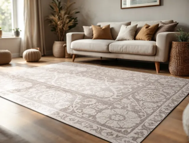Louis de Poortere Wasbaar Binnen & Buiten Vloerkleed - 240 x 340 cm - Louis De Poortere Suzani Boree - Laagpolig Tapijt - Gerecycled PET - Made in Belgium - Circulair Beige