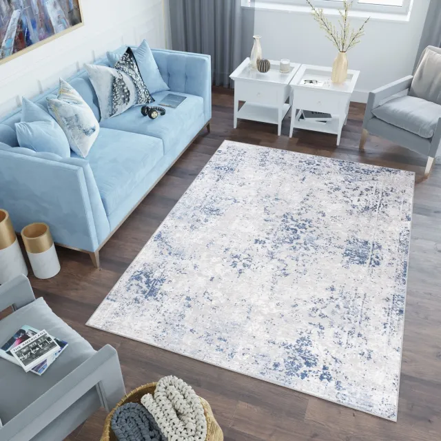 Tapiso Sky Vloerkleed Blauw Lichtgrijs Woonkamer Tapijt Blauw Grijs