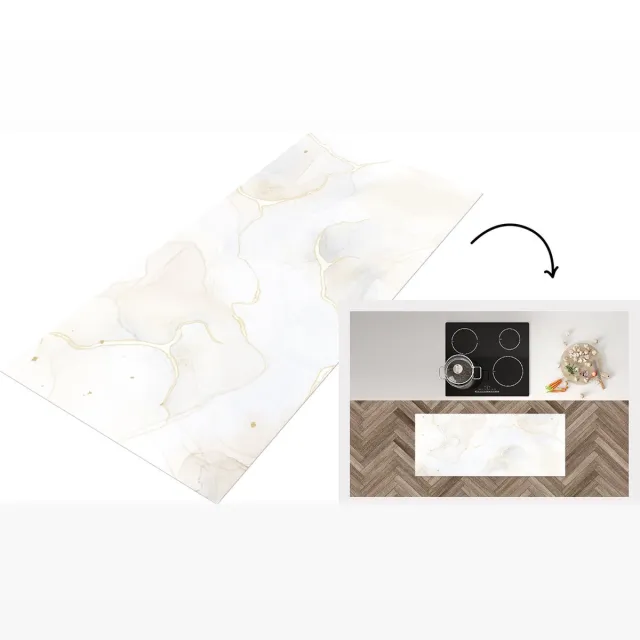KitchenYeah Keukenloper - Loper keuken - Marmer - Geel - Patronen - Keukenloper vinyl Multicolor