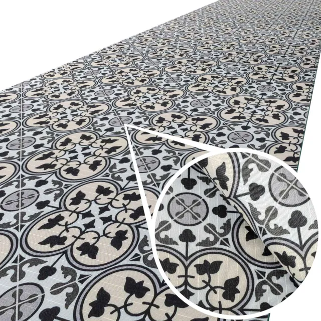 ANRO Keukenloper Liberty Portugese Tegels Zwart-Wit – Antislip Op Rol Gangloper 3 mm