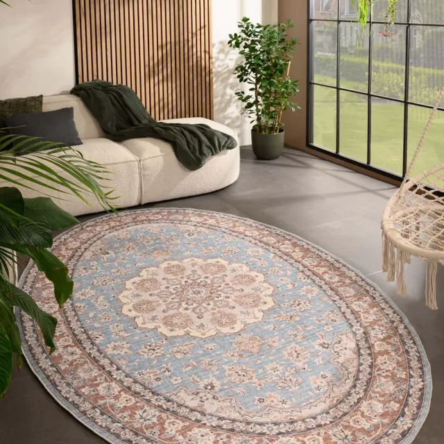 Heritaged Vintage buitenkleed ovaal - Valenca Nova lichtblauw/beige 200x290
