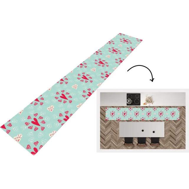 KitchenYeah Keukenloper - Loper keuken - Hartjes - Patronen - Pastel - 300x50 cm - Keukenloper vinyl Multicolor
