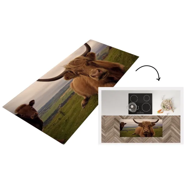KitchenYeah Keukenloper - Loper keuken - Schotse Hooglander - Dieren - Berg - Keukenloper vinyl Multicolor