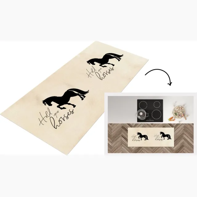 KitchenYeah Keukenloper - Loper keuken - Spreuken - Paard - Quotes - Hold your horses - Keukenloper vinyl Multicolor