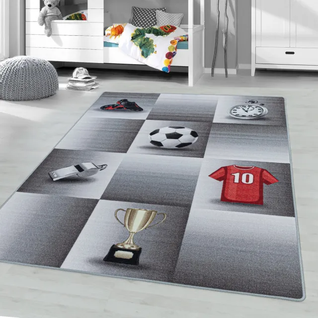 Muratap Play Vloerkleed Kinderkamer Soccer Star Laagpolig Grijs