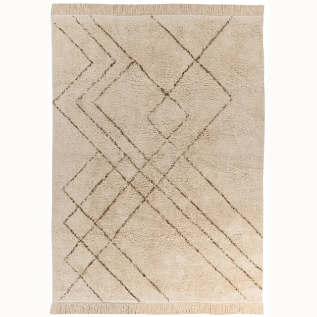 Padiro design laagpolig vloerkleed 160 x 230 cm - crème / offwhite - modern geometrisch patroon - voor vloerverwarming - van katoen beige