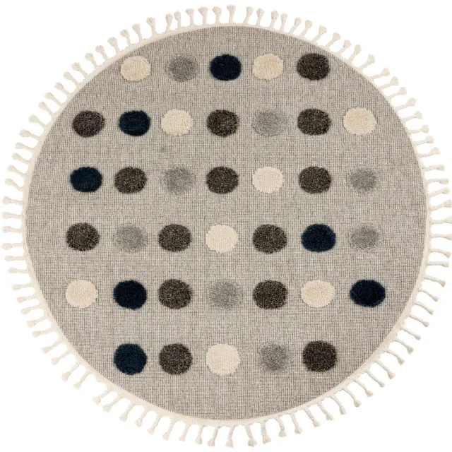 Padiro rond speels kindervloerkleed Ø 133 cm - lichtgrijs - grafisch stippenpatroon - van polypropyleen