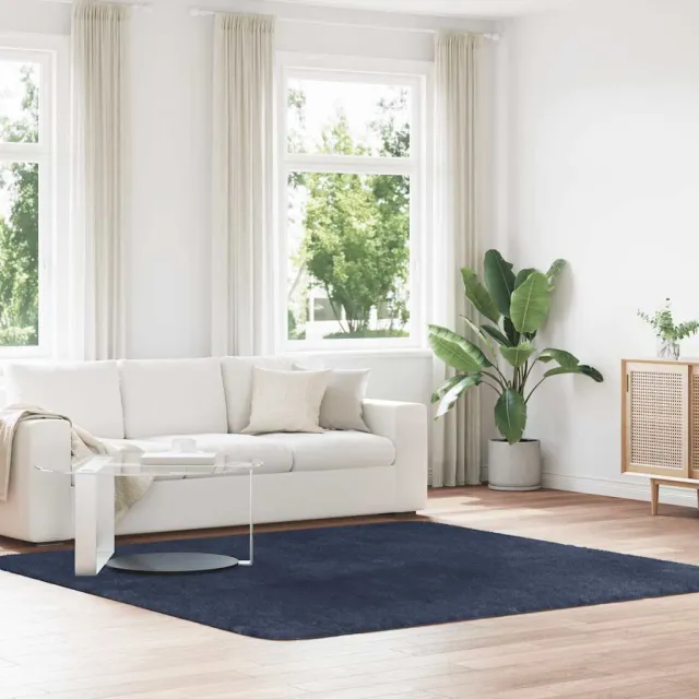 vidaXL Hoogpolig vloerkleed NAVARRA 240x240 cm polyester marineblauw, foto 2
