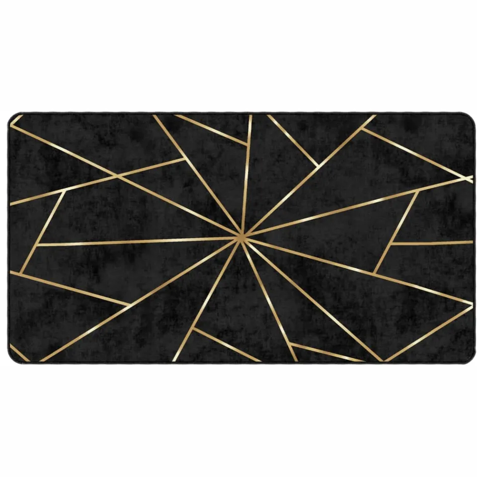 vidaXL Vloerkleed wasbaar 80x150 cm zwart en goudkleurig