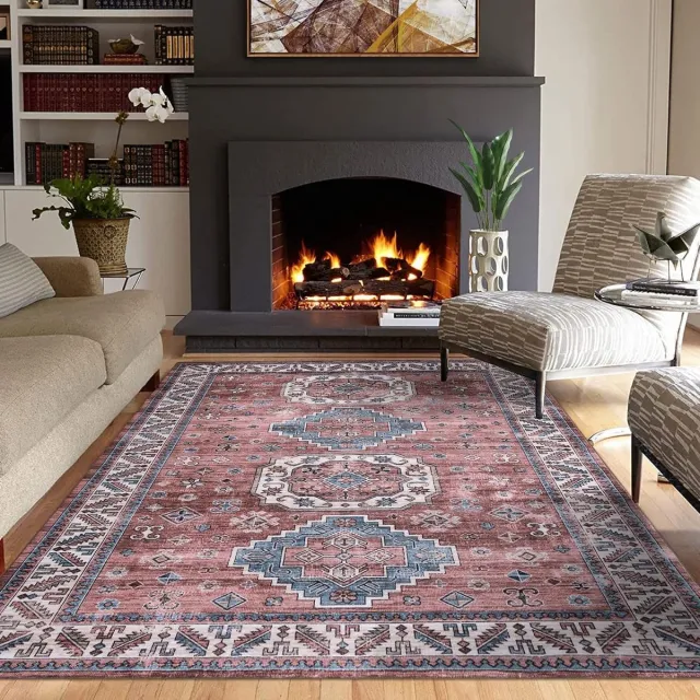 Triumpunpre Vloerkleed Perzisch Etnisch Dessin Kersenbloesemroze 160x230 cm Polyester Wasbaar Opvouwbaar