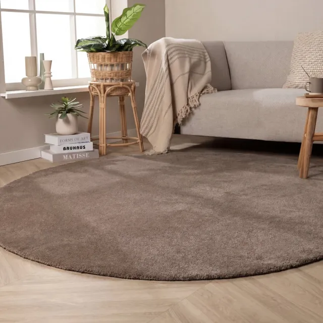 NATURL. Rond wasbaar vloerkleed - Clean Bruin