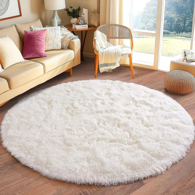 Provento Hoogpolig rond vloerkleed 100 cm crème woonkamer slaapkamer kinderkamer Any