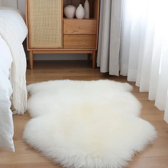 KZQ Imitatie Schaapsvacht Vloerkleed - Zachte Plush Vacht Tapijt voor Bank Woonkamer - Luxe Kunst Lambrizering Wollen Kussen - Warm Slaapkamer Decor - 60 x 90 cm Wit