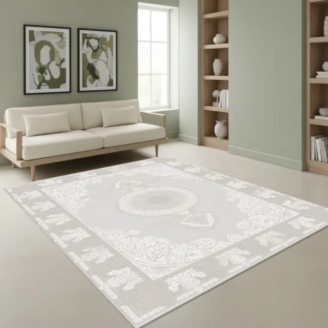 TapisTrend Designer tapijt Beige 160x230 cm Klassiek oosters acryl vloerkleed met bloemenmedaillon voor de woonkamer, slaapkamer en eetkamer